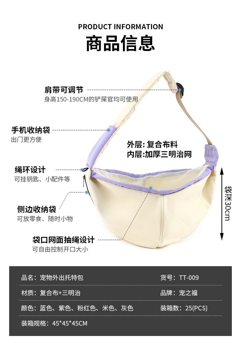 Rongka Pet Cross-border Pet Outing Tote Bag, foldable, portable, breathable cat bag, simple solid color cat and dog pet bag pic 2