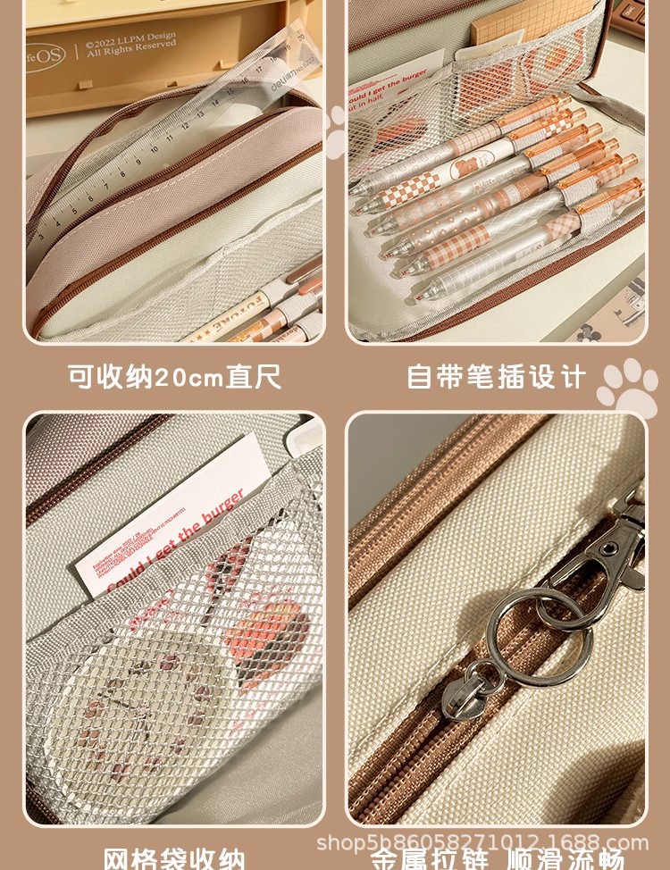 新款可爱刺绣猫咪笔袋大容量高颜值女小学生多功能简约文具铅笔盒详情6