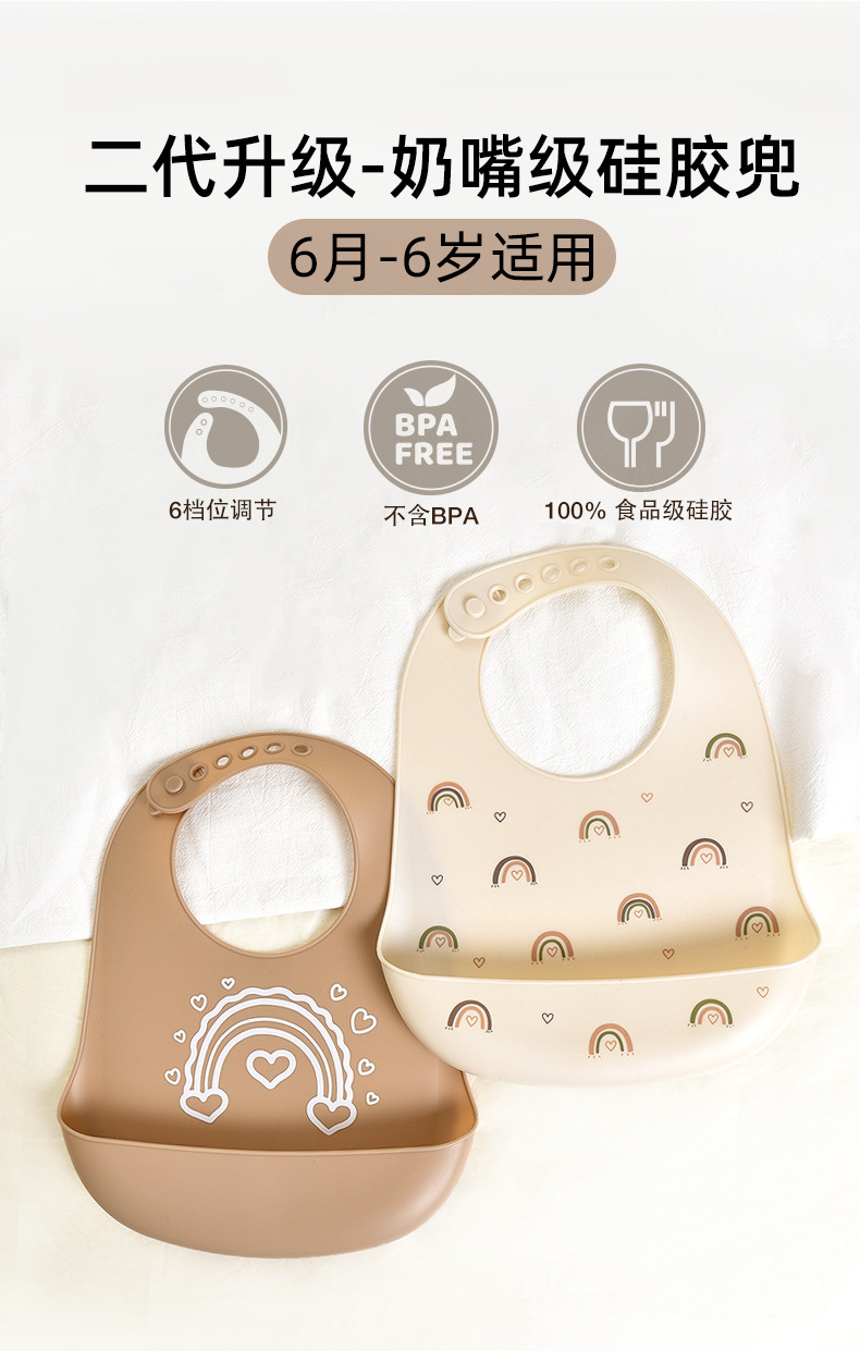 宝宝吃饭围兜防水硅胶辅食饭兜超软婴儿便携儿童围嘴防脏神器详情4