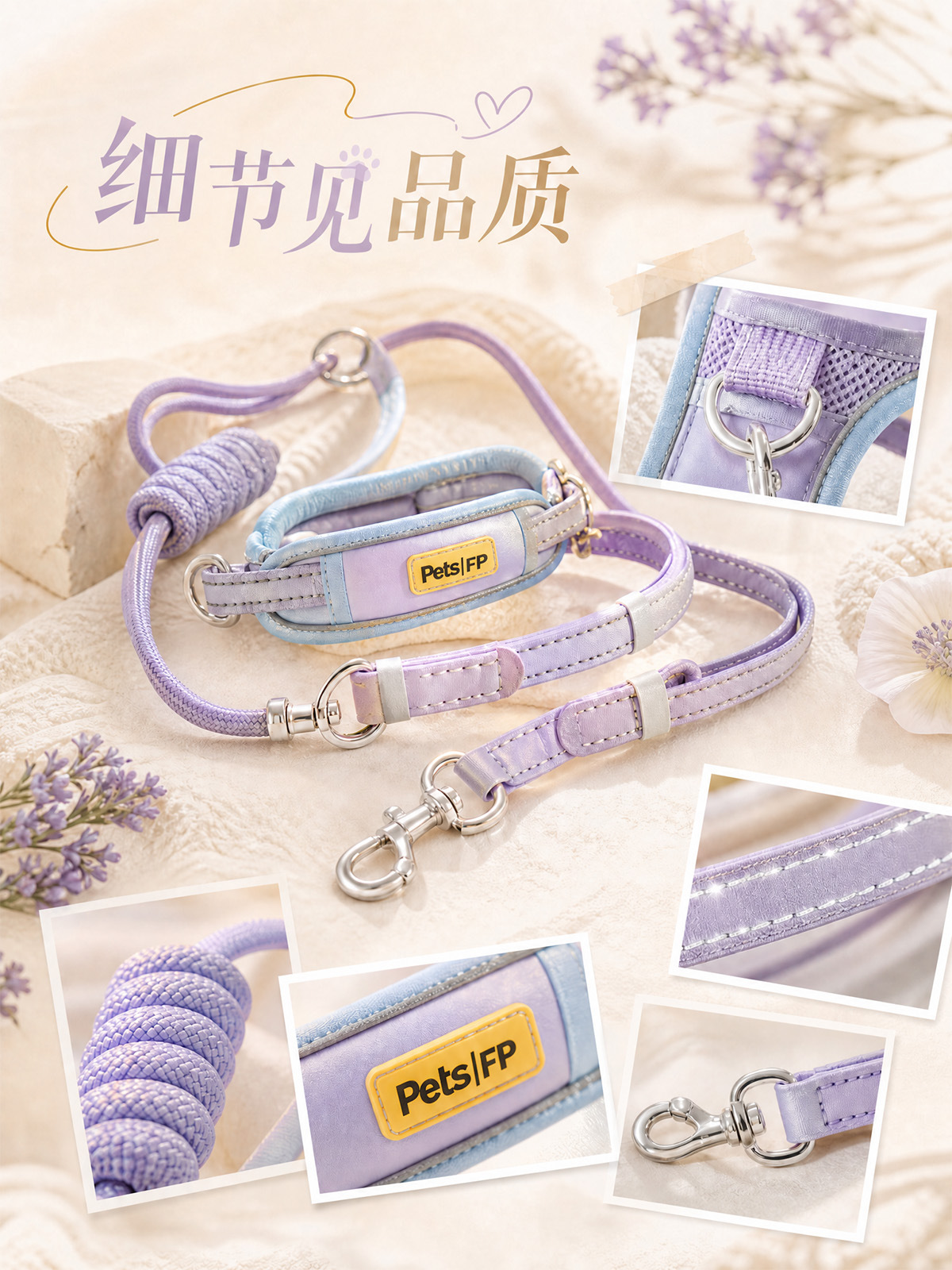 Wholesale macaron color-block pet chest and back straps, reflective dog leashes, anti-escape and anti-collision dog leashes pic 12