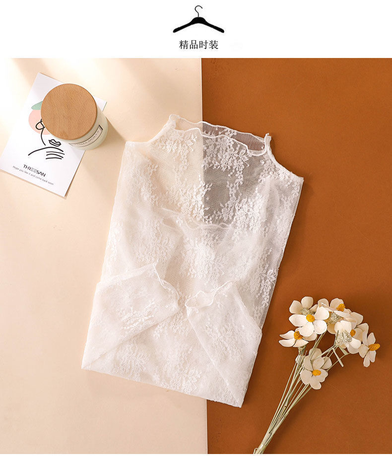 镂空蕾丝打底衫女2024春秋新款薄款半高领内搭网纱高级感上衣女装详情11