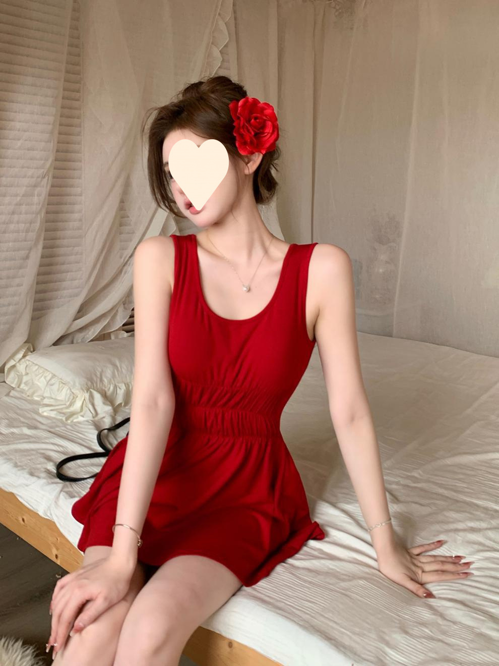 蝴蝶结性感露背法式红色连衣裙女高级感夏收腰显瘦甜辣妹吊带短裙详情8