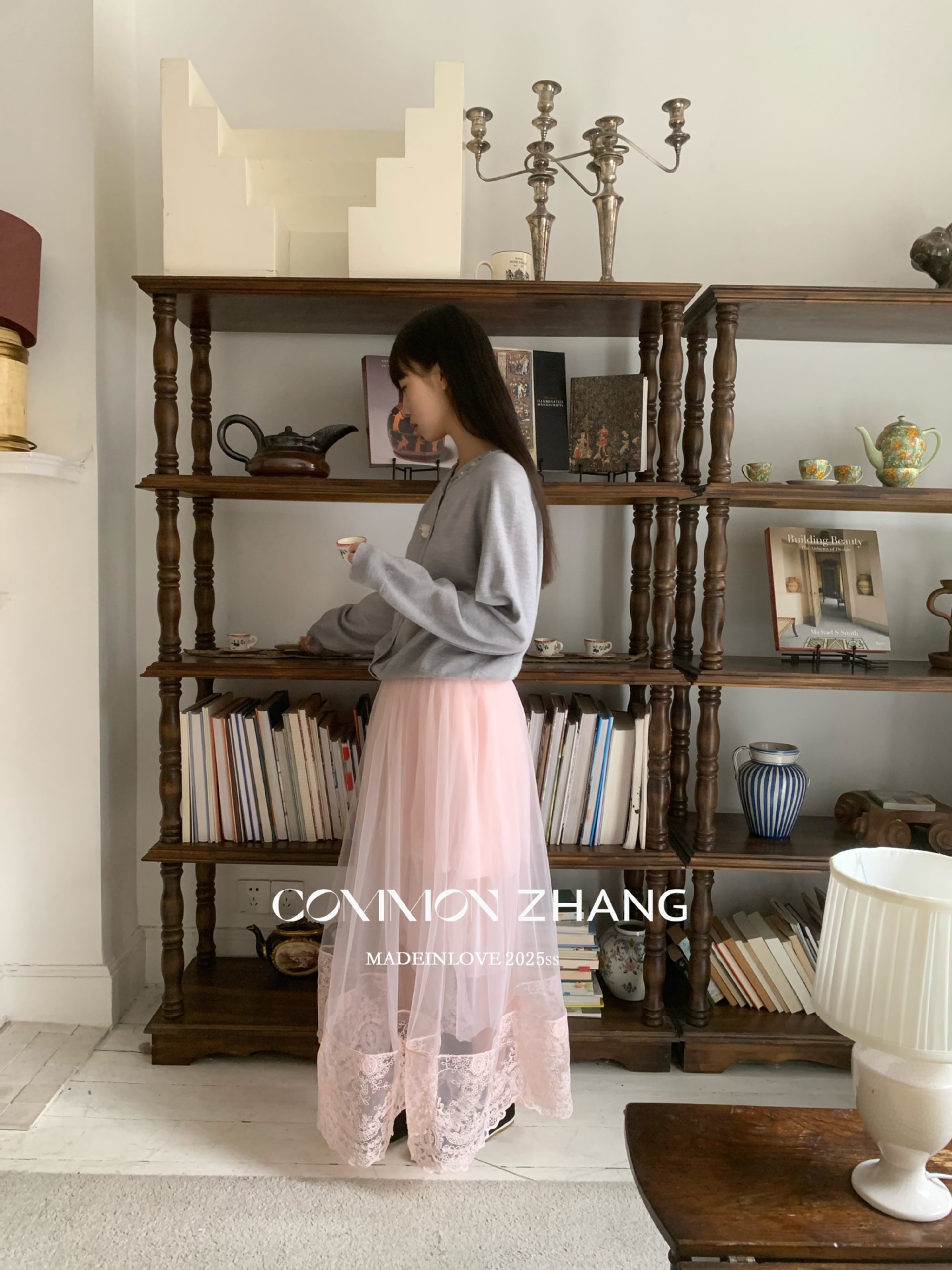CZ ZHANG韩版网纱蕾丝拼接层次感微透高腰显瘦a字半身裙女B12103详情14