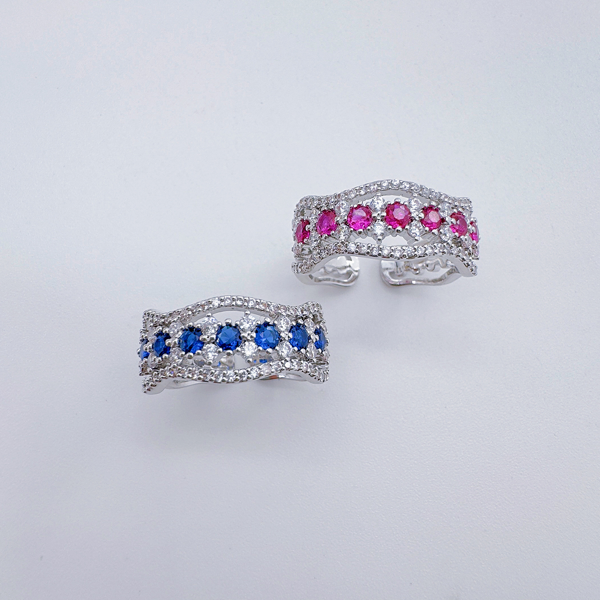 Celeste orfebrería europa y américa ligera extravagancia rojo con circonitas abiertas anillo de nicho diseño moda alta clase sentido brillo anillo pic 9