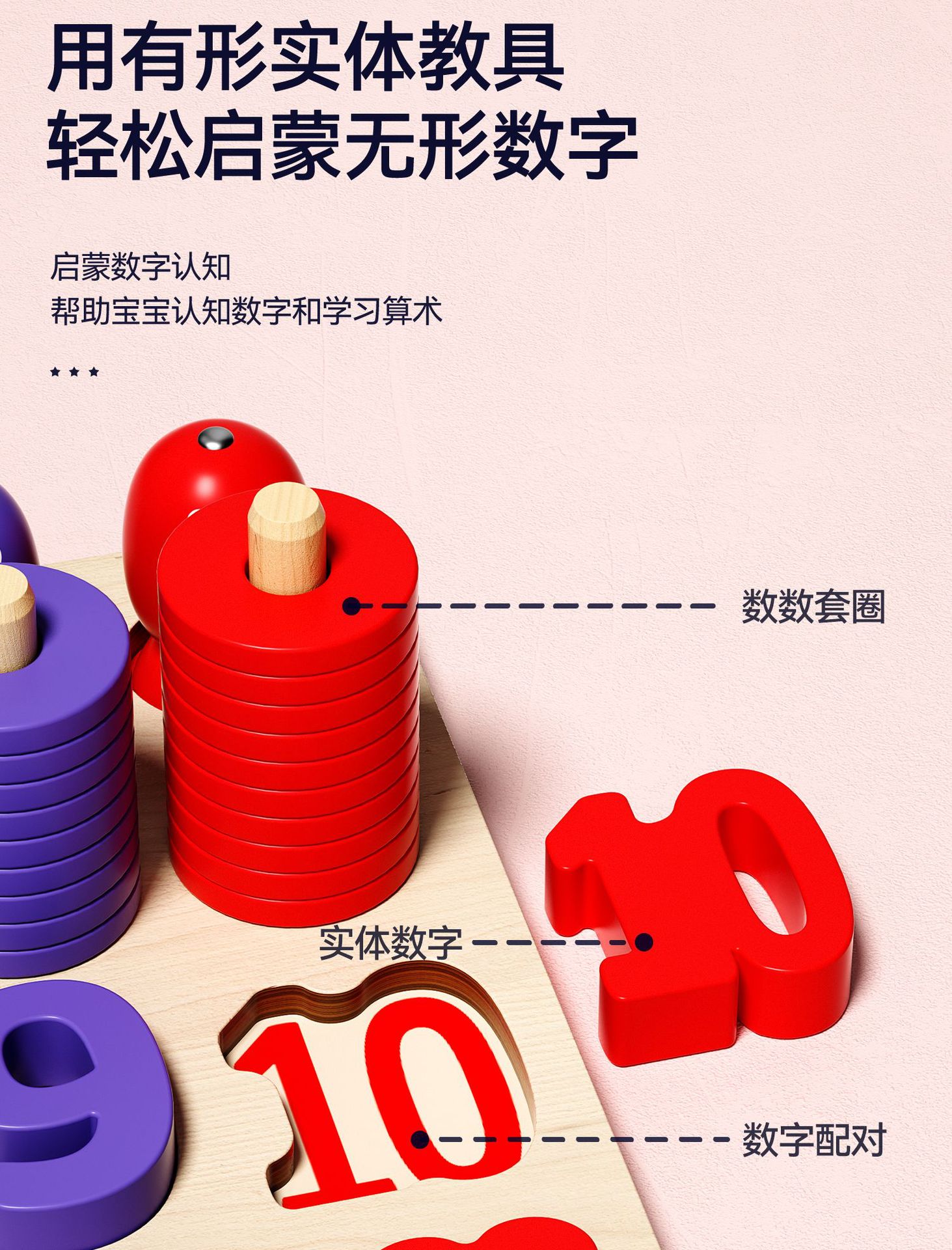 形状数学益智早教板蒙氏教具玩具幼儿园大中小班彩虹甜甜圈对数板详情10