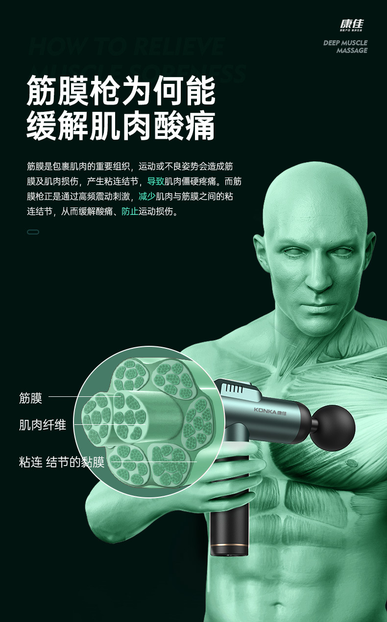 康佳A2筋膜枪液晶智能多挡位按摩器肌肉放松按摩枪专业级筋膜枪详情20