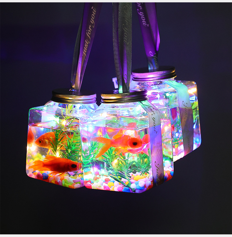网红夜市摆摊罐罐鱼材料瓶装手工观赏鱼带灯鱼缸小夜光小玩具地推详情9