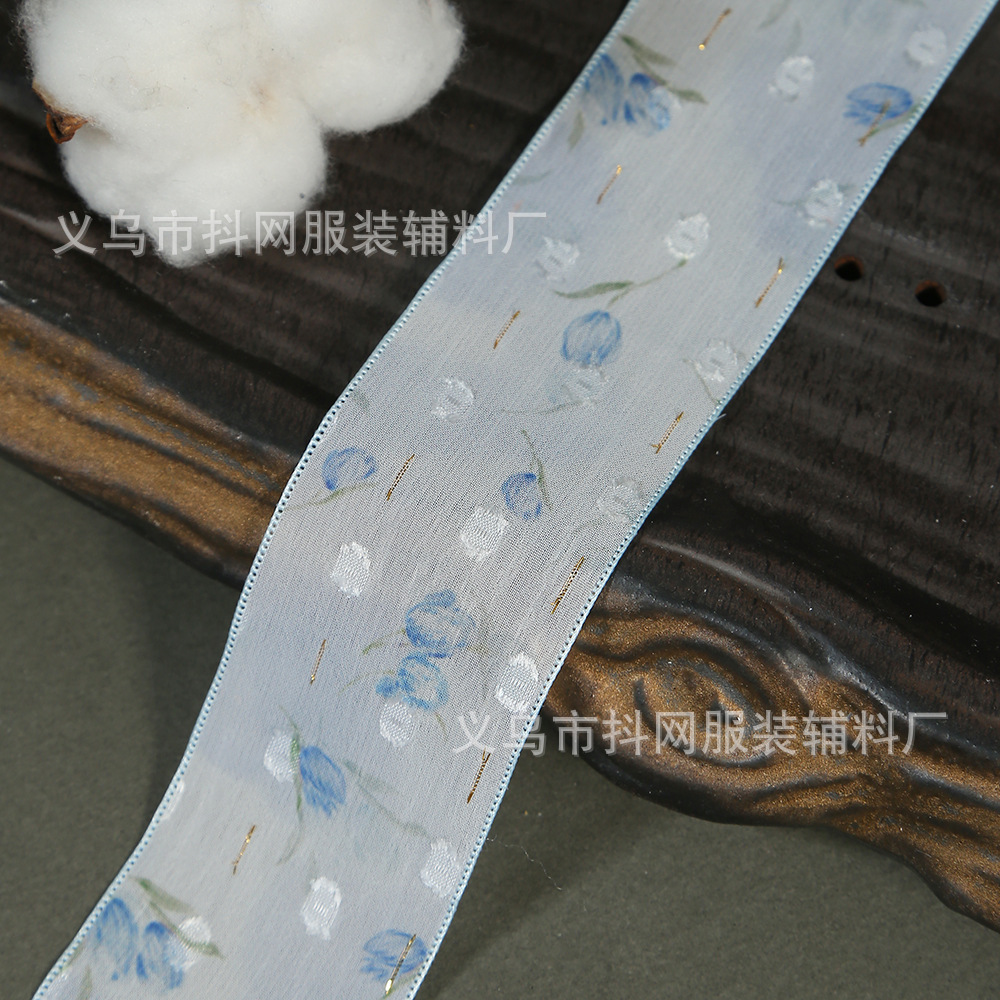 彩色郁金香花朵雪纱带DIY蝴蝶结发饰印花丝带鲜花材料礼盒diy辅料详情6