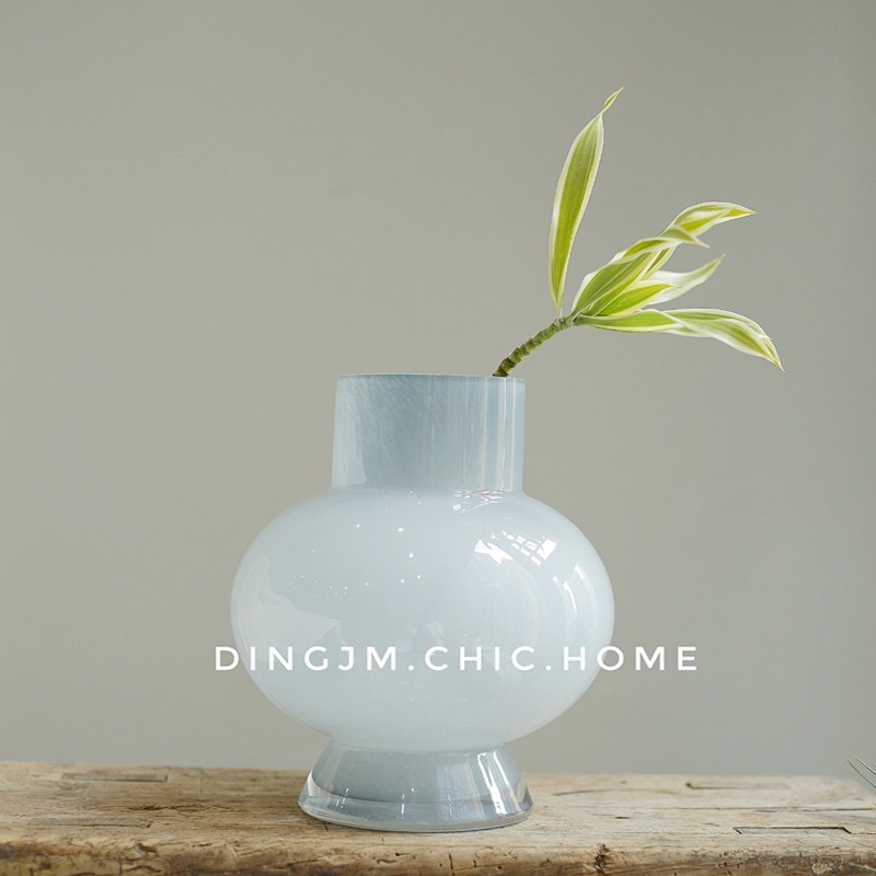 中古芬顿高颜值玻璃花瓶法式ins风奶玉色客厅插花摆件花瓶高级感详情2