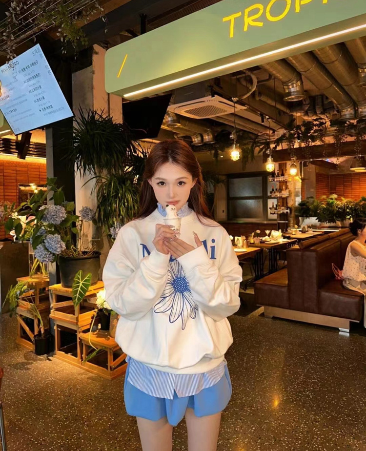 现货韩国潮牌Mardi卫衣女小雏菊24新款印花圆领上衣一件代发详情22