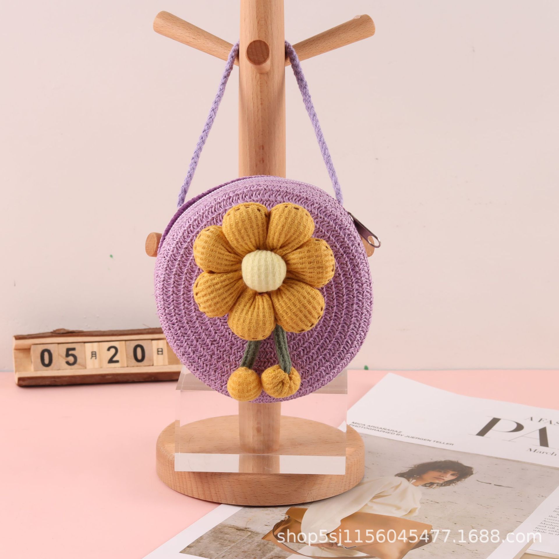 春夏新款儿童草编小包包小女孩可爱零钱斜跨圆包公主潮时尚单肩包详情20