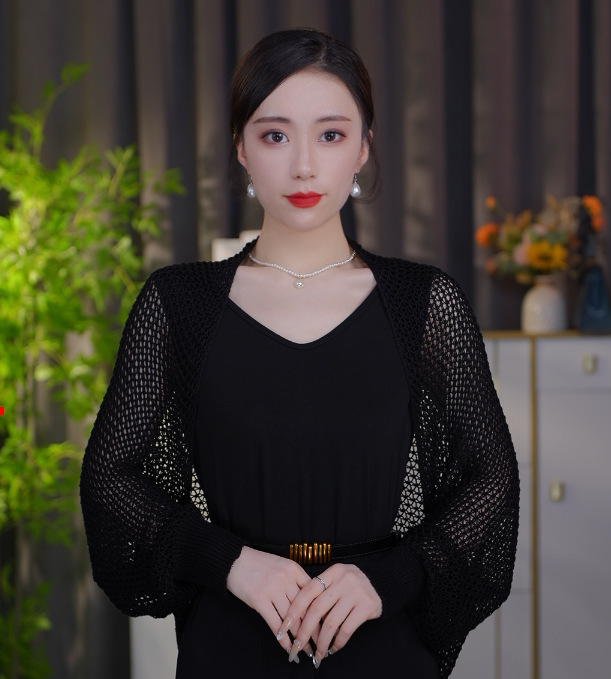 【四季】【冰丝长袖披肩】新款混纺夏秋季网格针织披肩百搭时尚女详情4