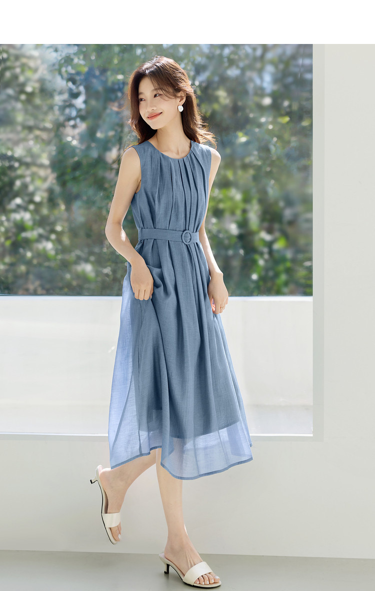 感气场系带收腰连衣裙2025夏季新款圆领A字连衣裙详情19