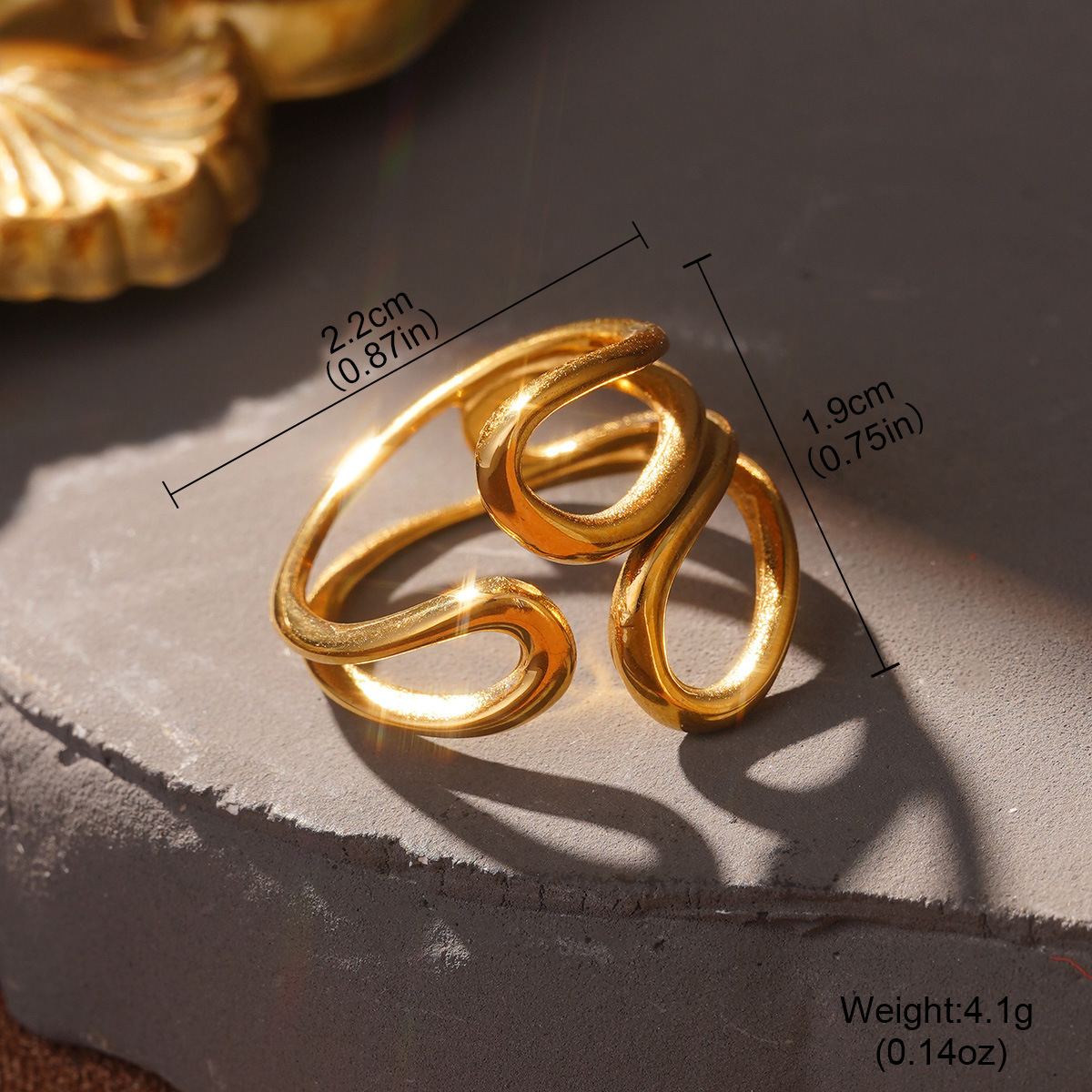 European and American fashionable stainless steel rings with hollowed-out, niche wide lines, high-end design sense, and gold jewelry wholesale pic 34