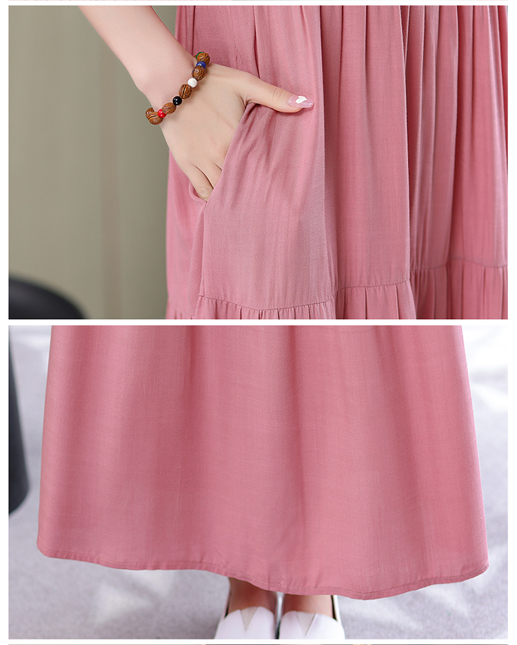 妈妈棉绸连衣裙夏季中老年女装短袖高端气质外贸人造棉裙子有口袋详情41