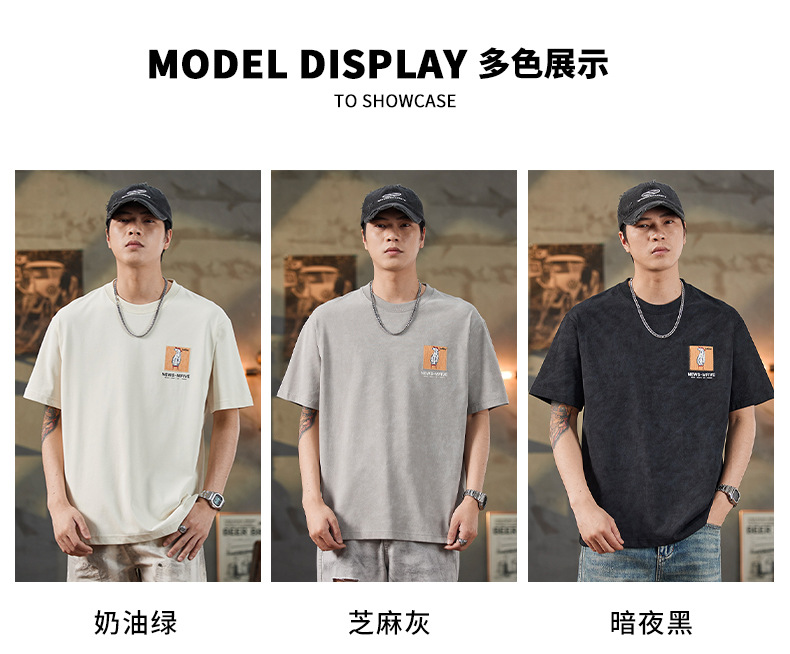 ALLIN 卡通印花短袖T恤男夏季美式重磅宽松百搭圆领五分半袖上衣详情5