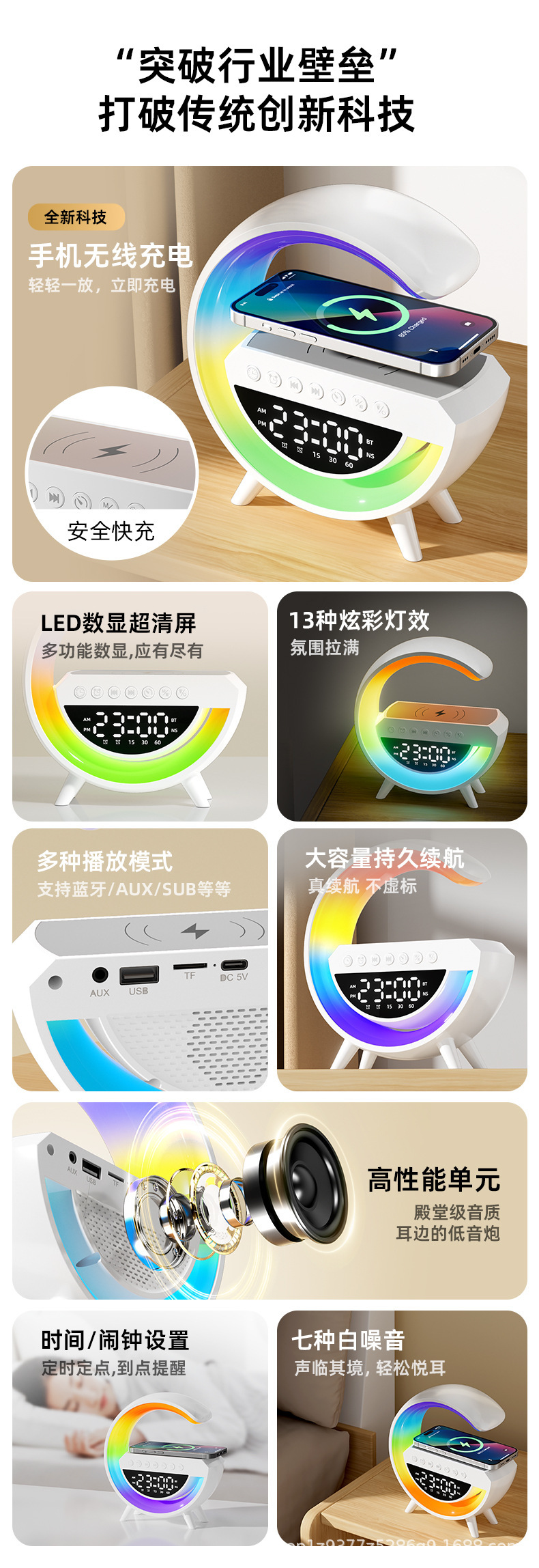 3401 Wireless Blue Mini Edition Audio Charging, Atmosphere alarm clock, night light, birthday gift, smart high sound quality pic 1