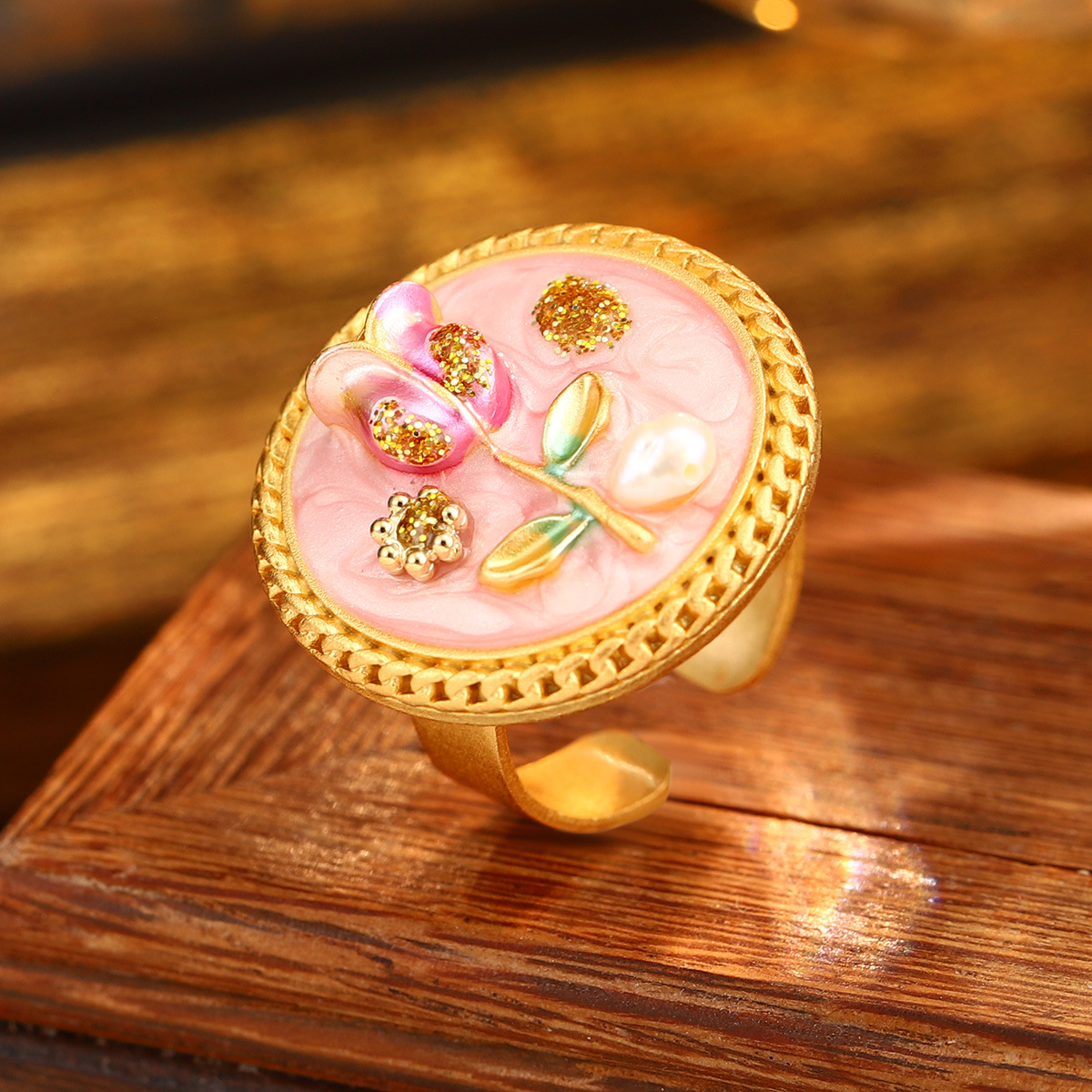中古vintage饰品油画系列花朵戒指巴洛克天然珍珠手饰夏小众文艺详情38