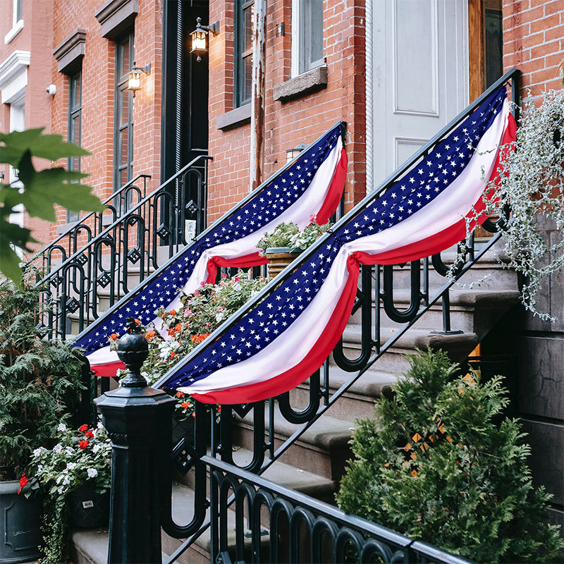 Cross-border Independence Day fan-shaped flag long banner, polyester 77*270cm courtyard guardrail decoration National Day flag wholesale pic 5