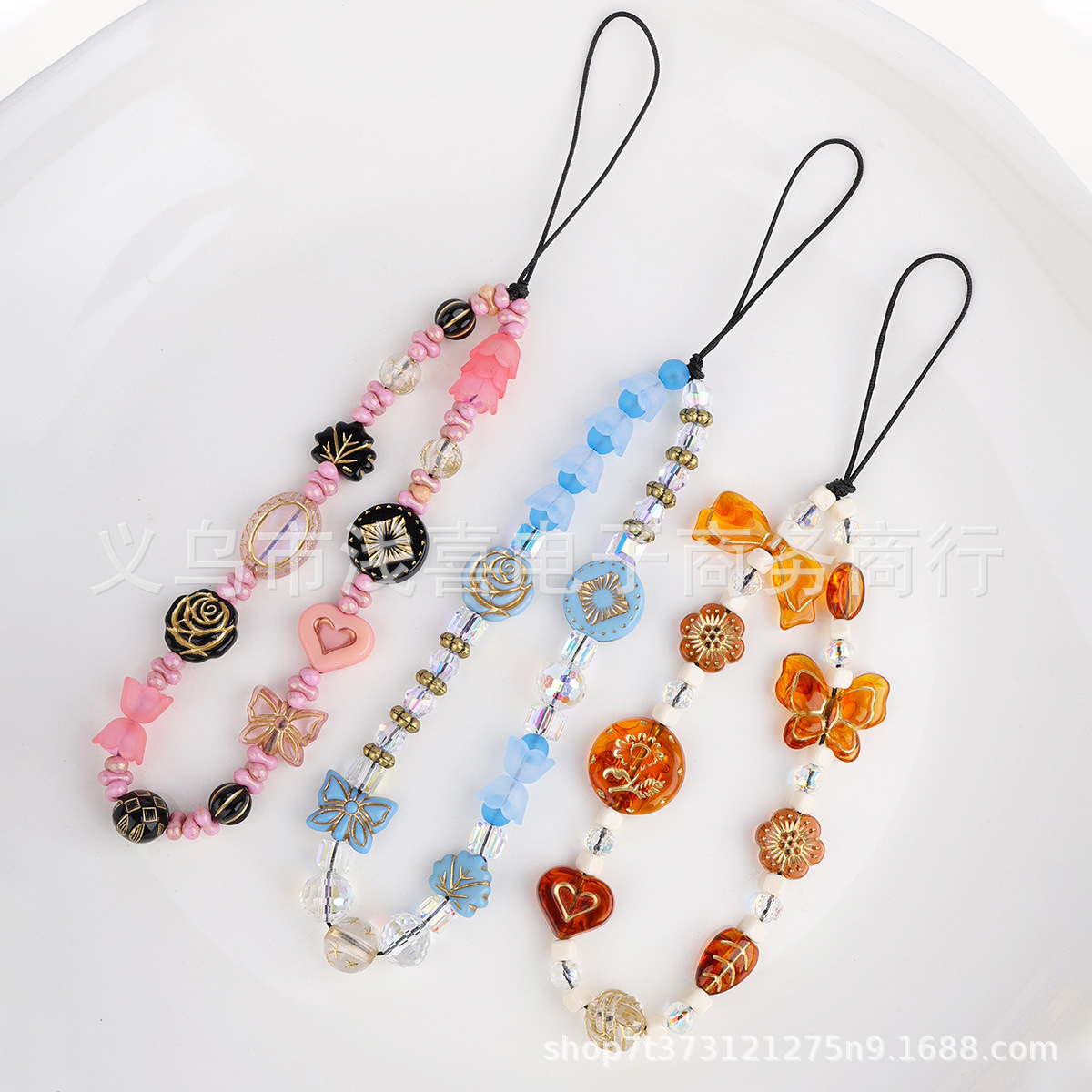 Chinese-style Madonna flower mobile phone chain, ancient-style butterfly hydrangea jewelry, mobile phone pendant, beaded car hanging, short lanyard pic 4