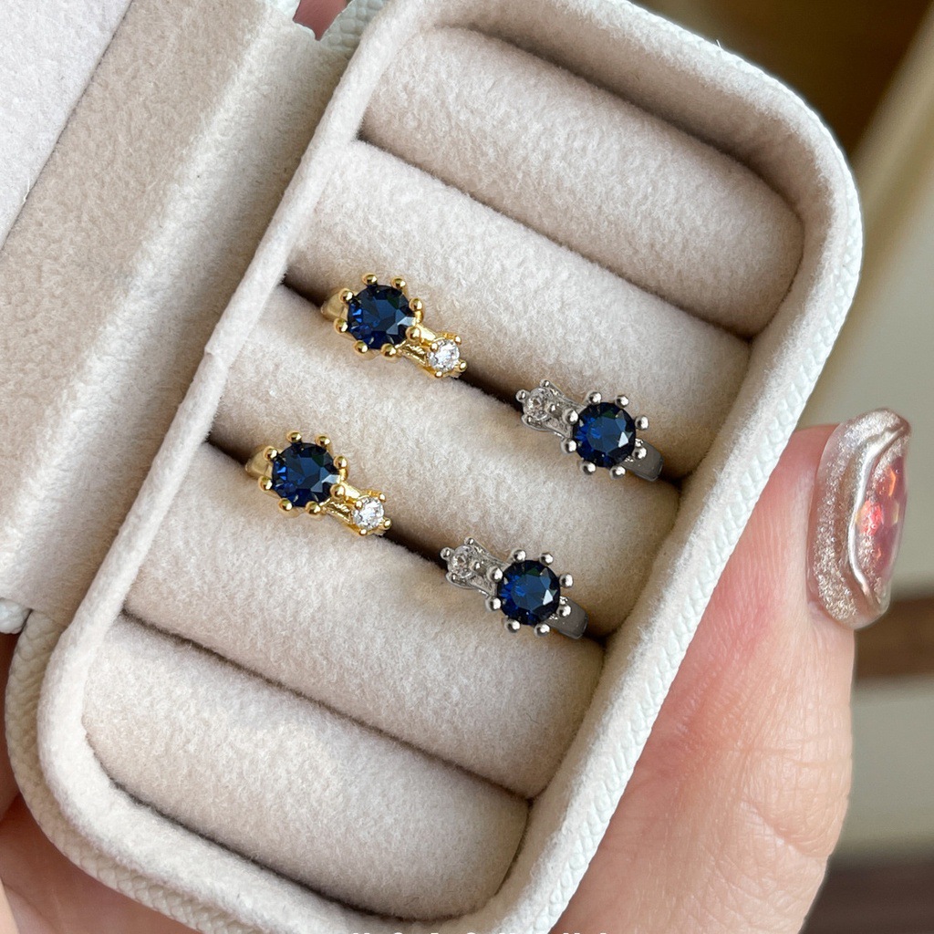 Feiyu retro, simple and exquisite red and blue zircon crystal earrings, fashionable and elegant for women, small silver and gold earrings pic 7