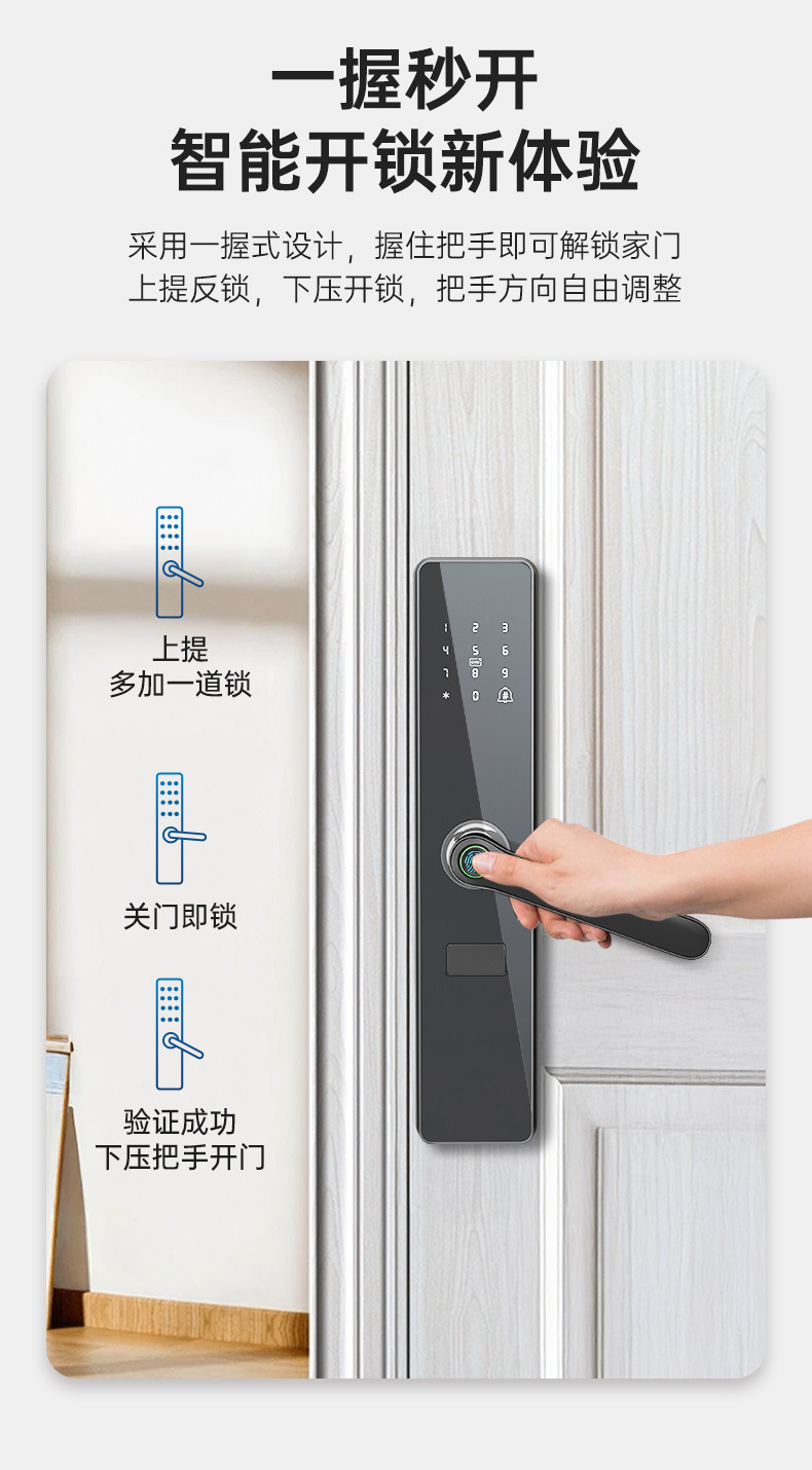 Black smart doorlock, fingerprint padlock, hand-held handle smart lock doorlock pic 10
