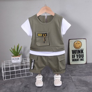 1-5 años niño vestido de verano manga corta shorts conjuntos bebé verano slim algodón lino camisetas suelto niño dos piezas lotes pic 5