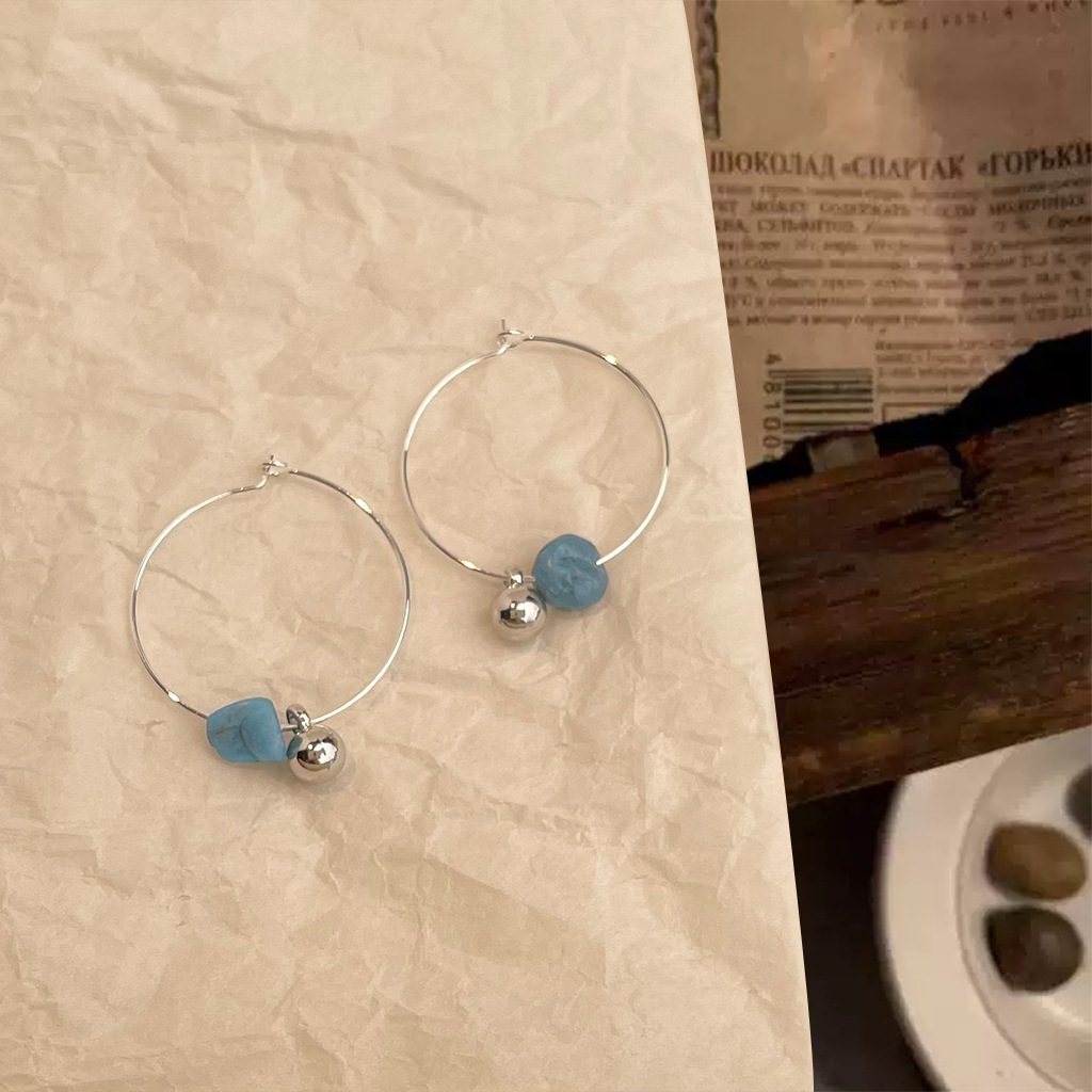 Personalized minimalist natural stone apatite handcrafted original designer circular earrings factory earrings wholesale pic 2