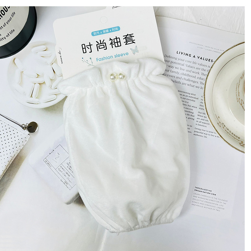 珍珠袖套女款2023新款秋冬毛绒纯色短款套袖网红办公防污耐脏护袖详情9