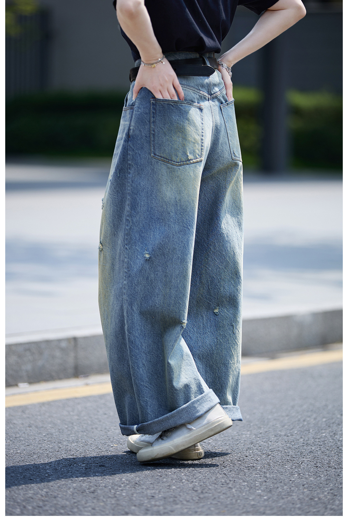 【 Random Thoughts 】 Summer Storm Ripped Heavy Washed jeans straight-leg pants for all four seasons pic 25