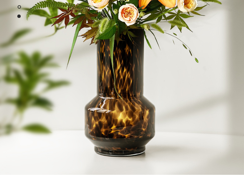 富雅花瓶中古风高级感豹纹玳瑁插花摆件轻奢创意客厅ins风批发详情2