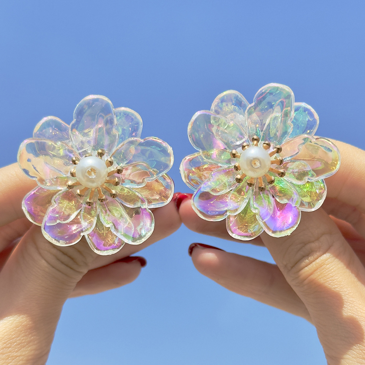 亚马逊跨境清新甜美彩色树脂花瓣花朵耳钉气质多巴胺 耳环耳饰女详情42