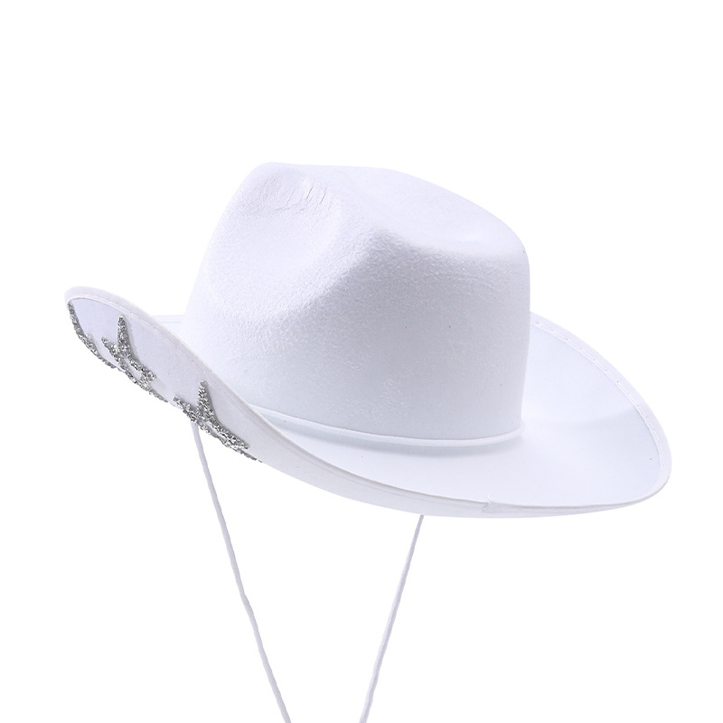 白色镶钻牛仔帽女款时尚奢华五角星礼帽星星亮片表演道具牛仔帽详情8