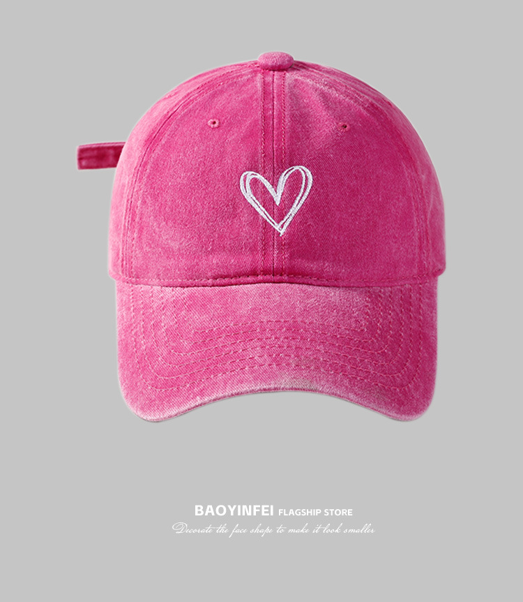 Washed denim baseball cap for women, retro and versatile to show off your face, small heart-shaped baseball cap, big head, wide brim, grey hat pic 11
