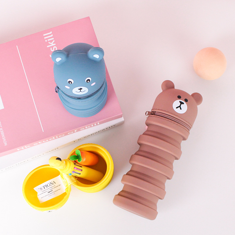 学生笔袋文具硅胶笔袋卡通可伸缩笔筒文具学习用品厂家批发可定详情18