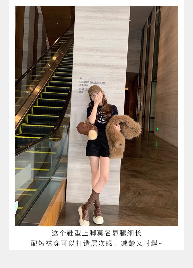 葡萄妈同款水洗马皮圆头魔术贴百搭厚底低帮休闲饼干板鞋女详情16