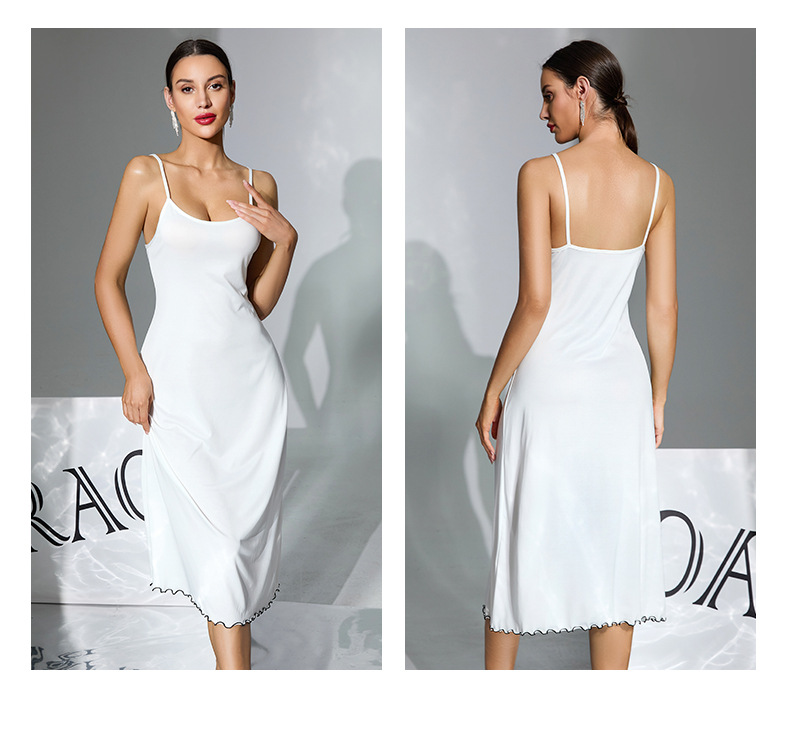Milk silk skin-friendly halter long dress for women. Multiple patterns to choose from. Printed black and white ear trim. Home wear and sleeping dress 930 pic 5