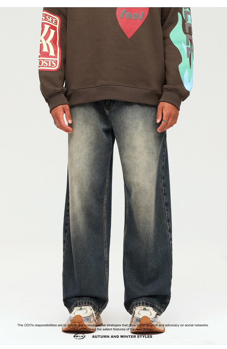 春款男裤宽松美式高街复古牛仔裤男新款直筒阔腿裤高级感男士裤子详情9