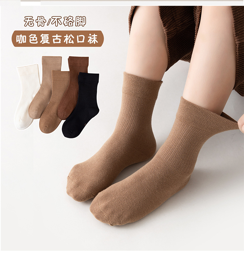 抖音爆款儿童袜子秋冬纯色棉宝宝无骨松口袜中小童韩版ins堆堆袜详情2