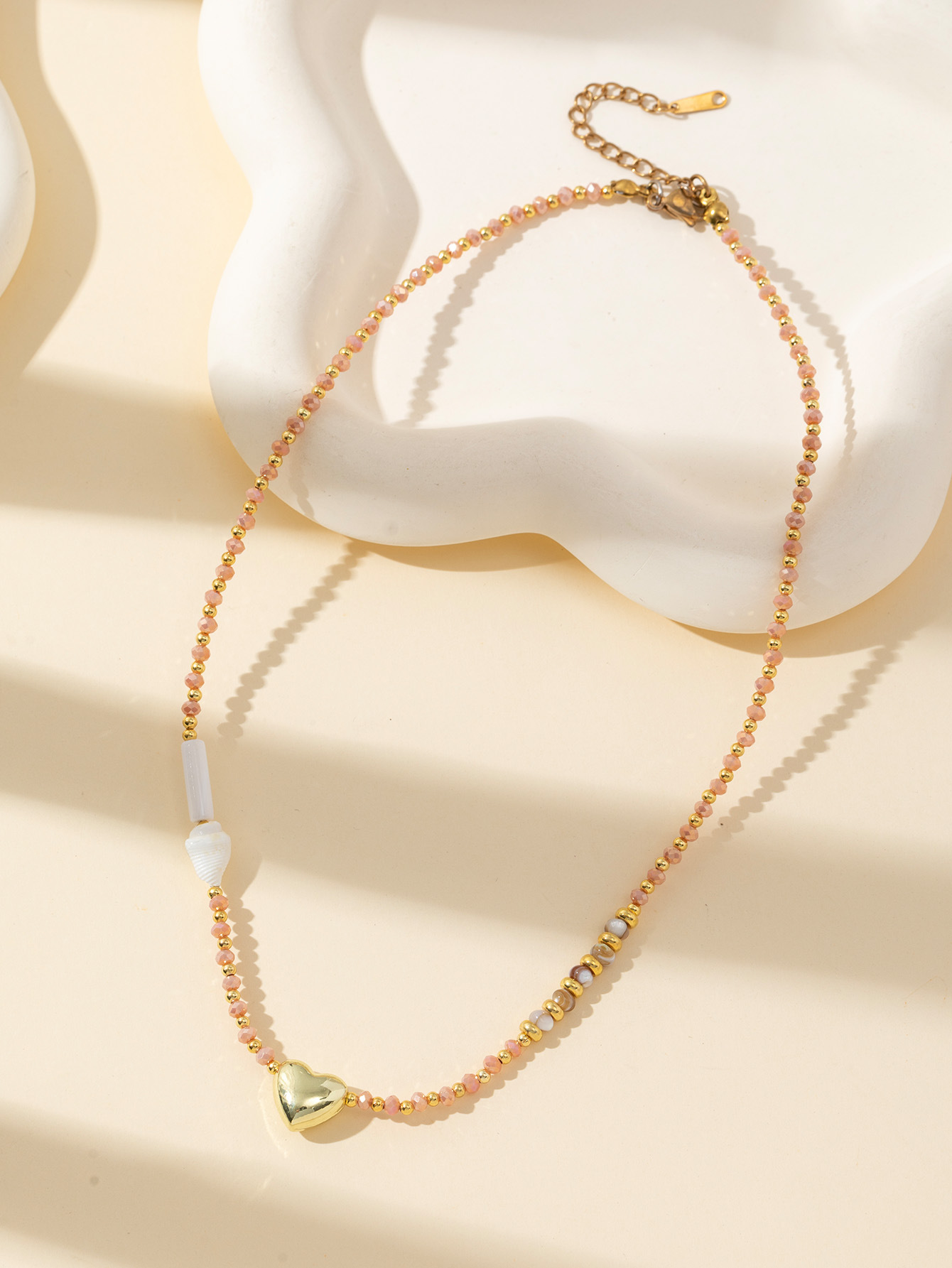 热卖轻奢极简水晶串珠贝壳爱心项链女 优雅气质时尚百搭颈链锁骨链详情6