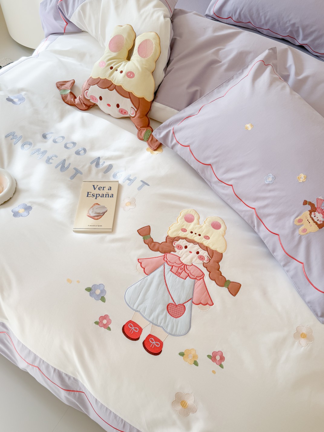 儿童卡通可爱刺绣水洗棉三四件套被套床单公主女孩床上用品详情16