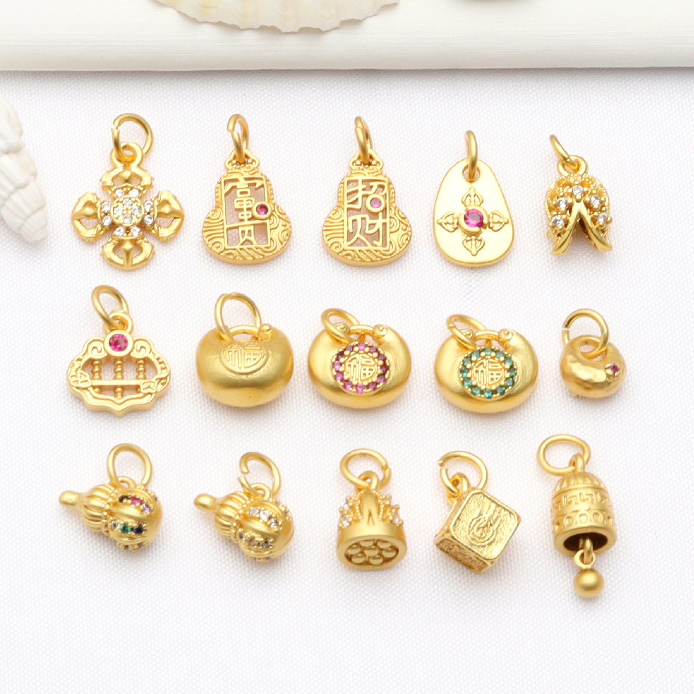 古法金保色铃铛葫芦如意钱袋算盘微镶小吊坠隔珠diy饰品配件配饰详情9