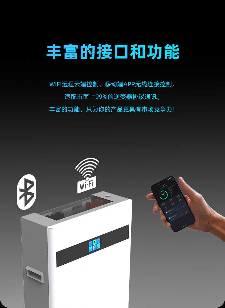 跨境专供48v 51.2V100Ah壁挂式储能电池10度家庭储能太阳能蓄电池详情7