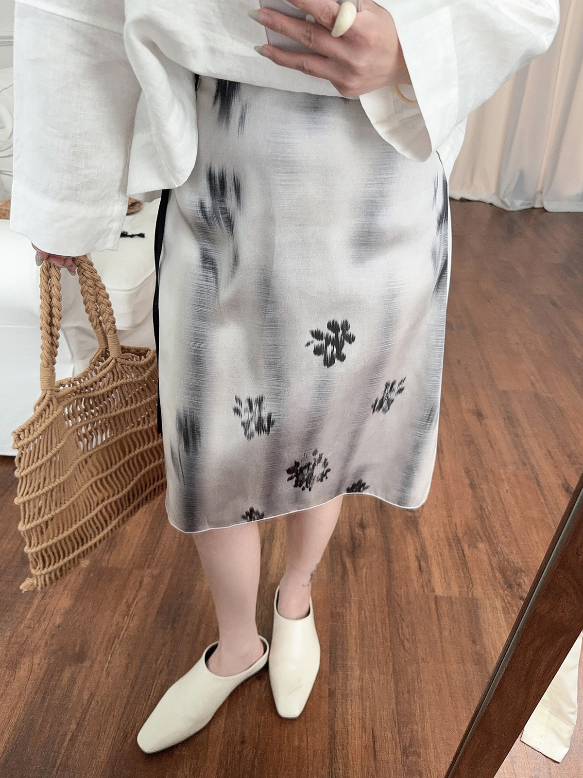 MD25女装新中式优雅晕染印花系结腰身过膝裙半身裙 05217897403详情18