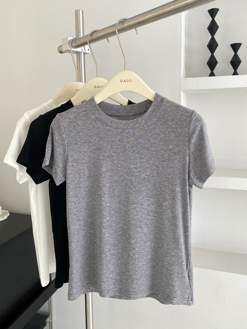GAGD Tencel wool shoulder short-sleeved T-shirt for women, Millennium, sweet and cool, waist-tightening sport short-sleeved T-shirt top for spring pic 37