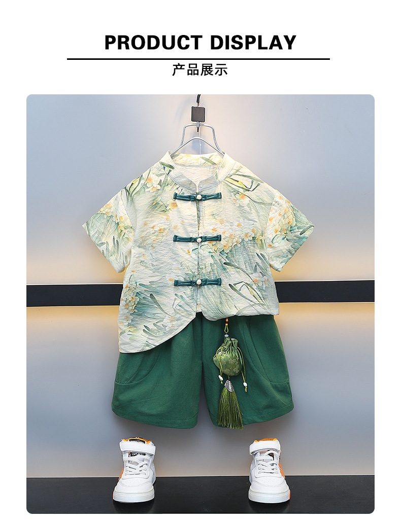 宝宝夏装套装小男童汉服洋气夏季国潮童装儿童网红立领古风衣服潮详情5