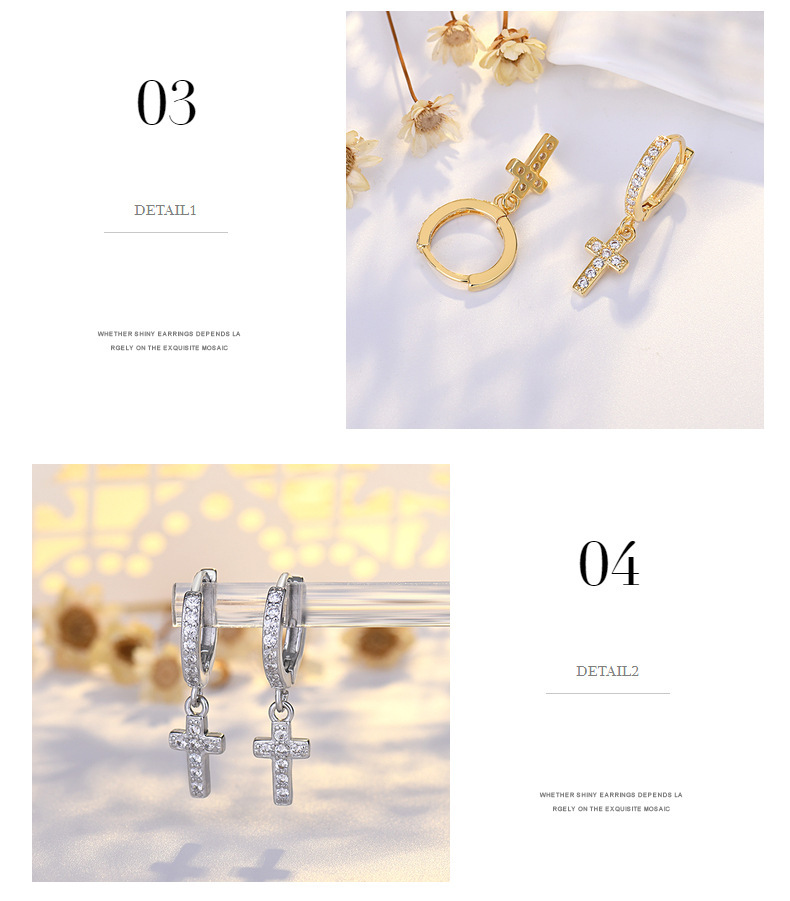KIMOJ新款耳饰KIMOJ新款耳饰跨境热卖十字架锆石耳扣男女个性耳钉街头耳环新潮款嘻哈说唱配饰详情6