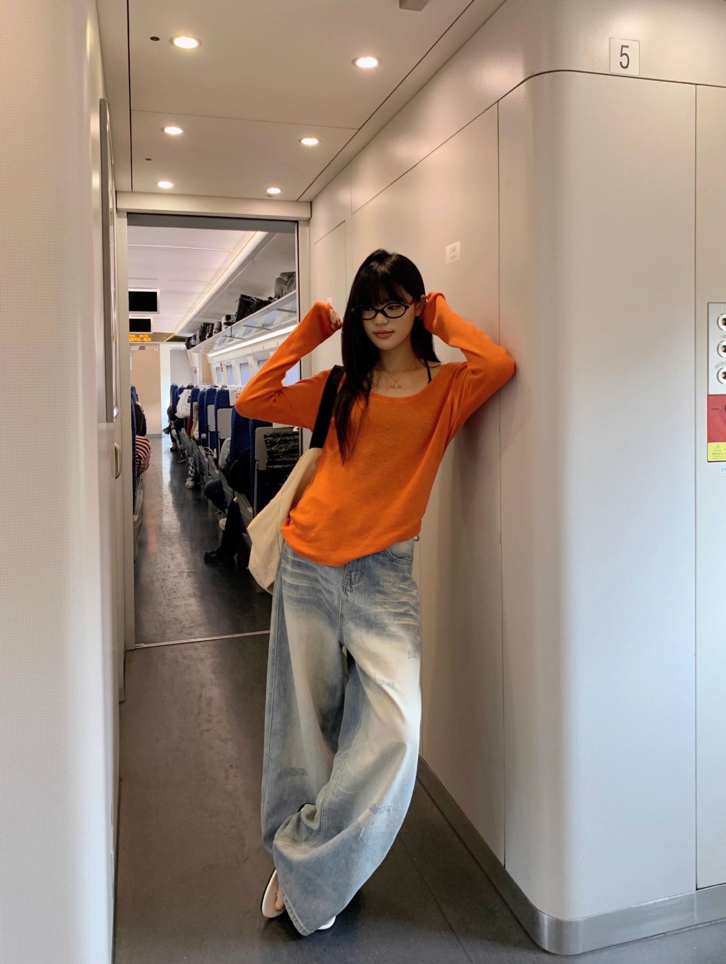 2025夏纯欲橘色薄款长袖防晒罩衫T恤女夏季辣妹宽松休闲露肩上衣详情16