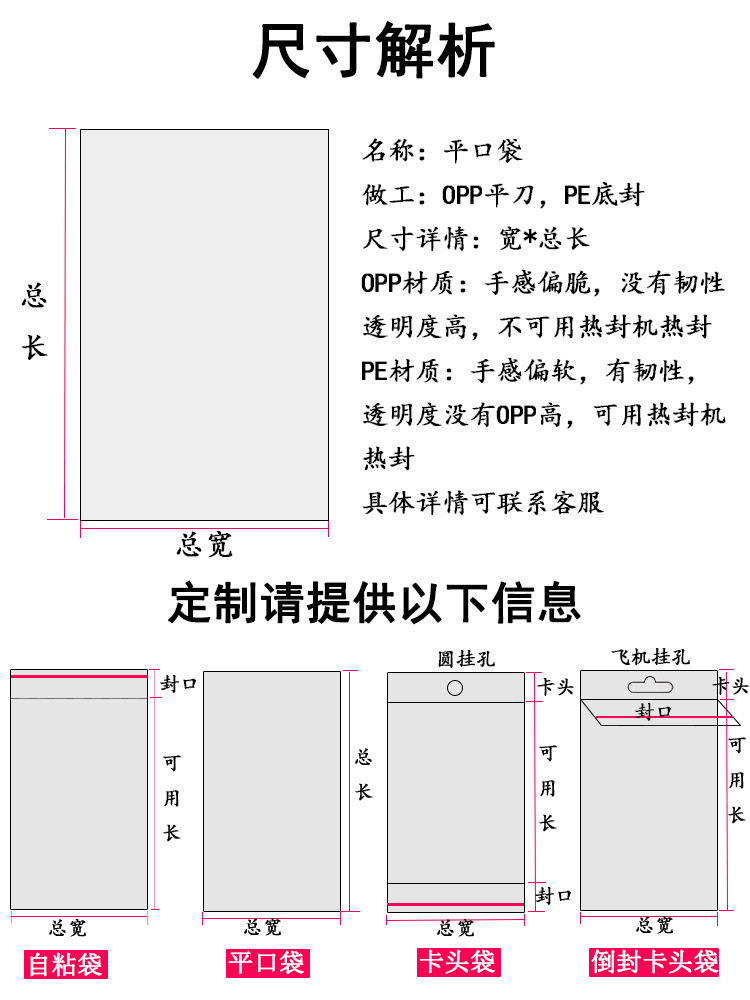 平口袋OPP平口加厚包装袋饰品透明卡头袋无尘长条形长方形齐口袋详情3