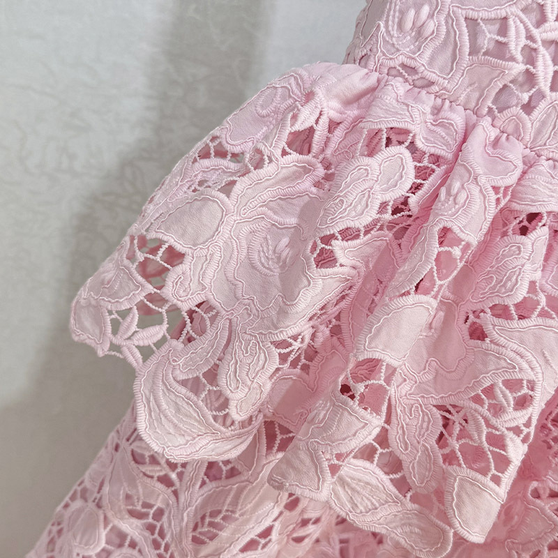 早秋2025法式小香风甜美荷叶边吊带重工双层蕾丝花卉蛋糕连衣裙女详情6